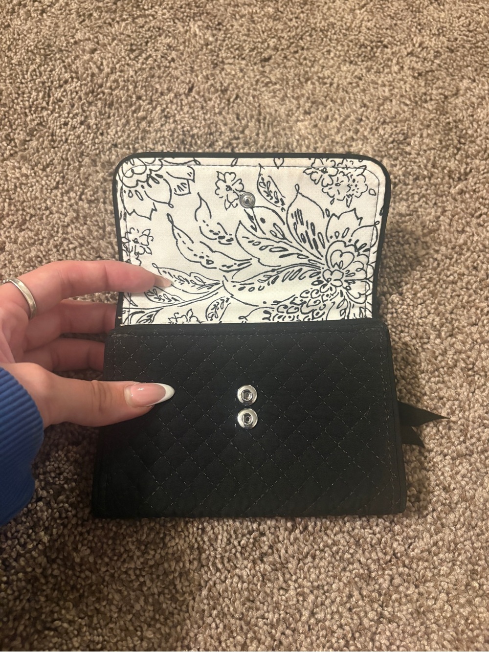 Vera Bradley Black Quilted Compact Wallet with Logo Plaque - Picture 7 of 7
